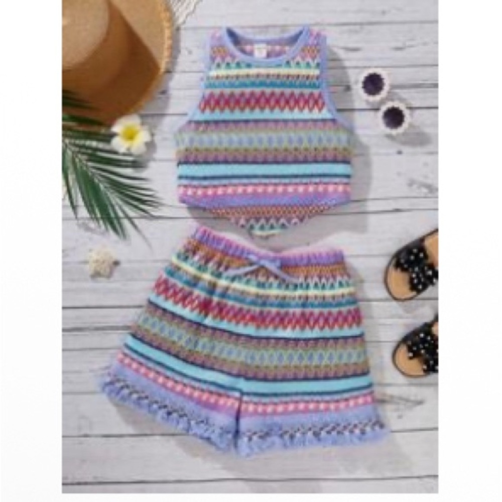Colorful Striped Kids Shorts Set